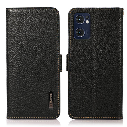 KHAZNEH for Oppo Reno7 5G (Global)/Find X5 Lite RFID Blocking Mobile Phone Case Litchi Texture Genuine Leather Cellphone Cover with Wallet Stand