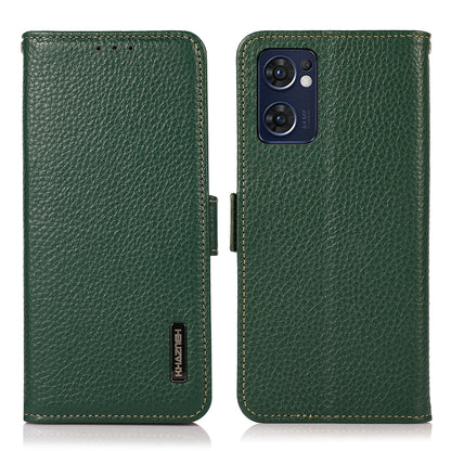 KHAZNEH for Oppo Reno7 5G (Global)/Find X5 Lite RFID Blocking Mobile Phone Case Litchi Texture Genuine Leather Cellphone Cover with Wallet Stand