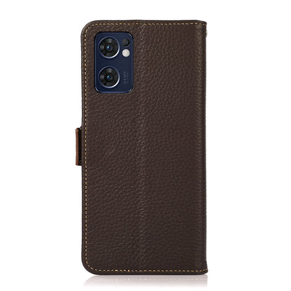 KHAZNEH for Oppo Reno7 5G (Global)/Find X5 Lite RFID Blocking Mobile Phone Case Litchi Texture Genuine Leather Cellphone Cover with Wallet Stand