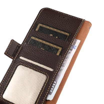 KHAZNEH for Oppo Reno7 5G (Global)/Find X5 Lite RFID Blocking Mobile Phone Case Litchi Texture Genuine Leather Cellphone Cover with Wallet Stand