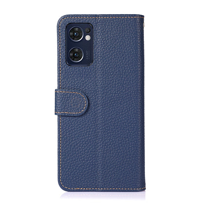 KHAZNEH for Oppo Reno7 5G (Global)/Find X5 Lite Top-Layer Litchi Texture Genuine Leather Shell Anti-Drop Wallet Stand Case Cell Phone Accessory