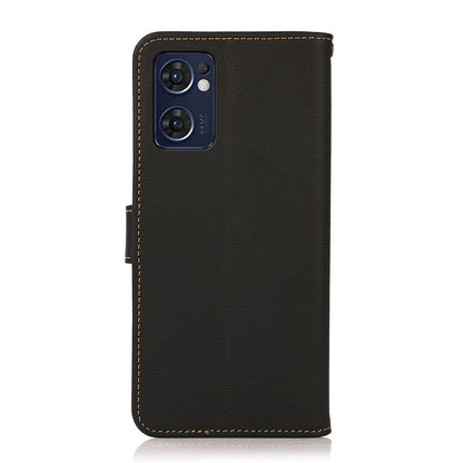 KHAZNEH for Oppo Reno7 5G (Global)/Find X5 Lite RFID Blocking Genuine Leather Shell with Wallet and Stand Cell Phone Cover Accessory