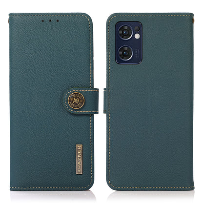 KHAZNEH for Oppo Reno7 5G (Global)/Find X5 Lite RFID Blocking Genuine Leather Shell with Wallet and Stand Cell Phone Cover Accessory