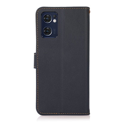 KHAZNEH for Oppo Reno7 5G (Global)/Find X5 Lite RFID Blocking Genuine Leather Shell with Wallet and Stand Cell Phone Cover Accessory