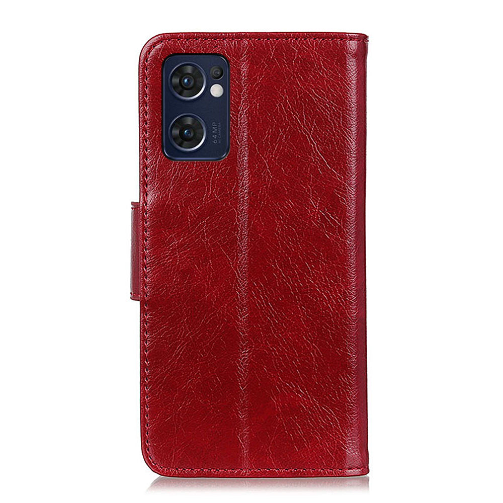 For Oppo Reno7 5G (Global)/Find X5 Lite Split Leather Nappa Texture Wallet Phone Cover Full-protection Phone Stand Case Shell