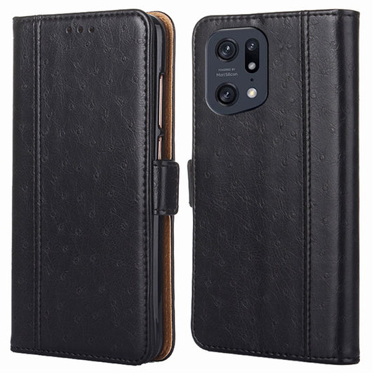 Ostrich Texture Splicing Leather Wallet Case for Oppo Find X5 Pro, Stand Shockproof TPU Magnetic Protect Book Flip Folio Cover