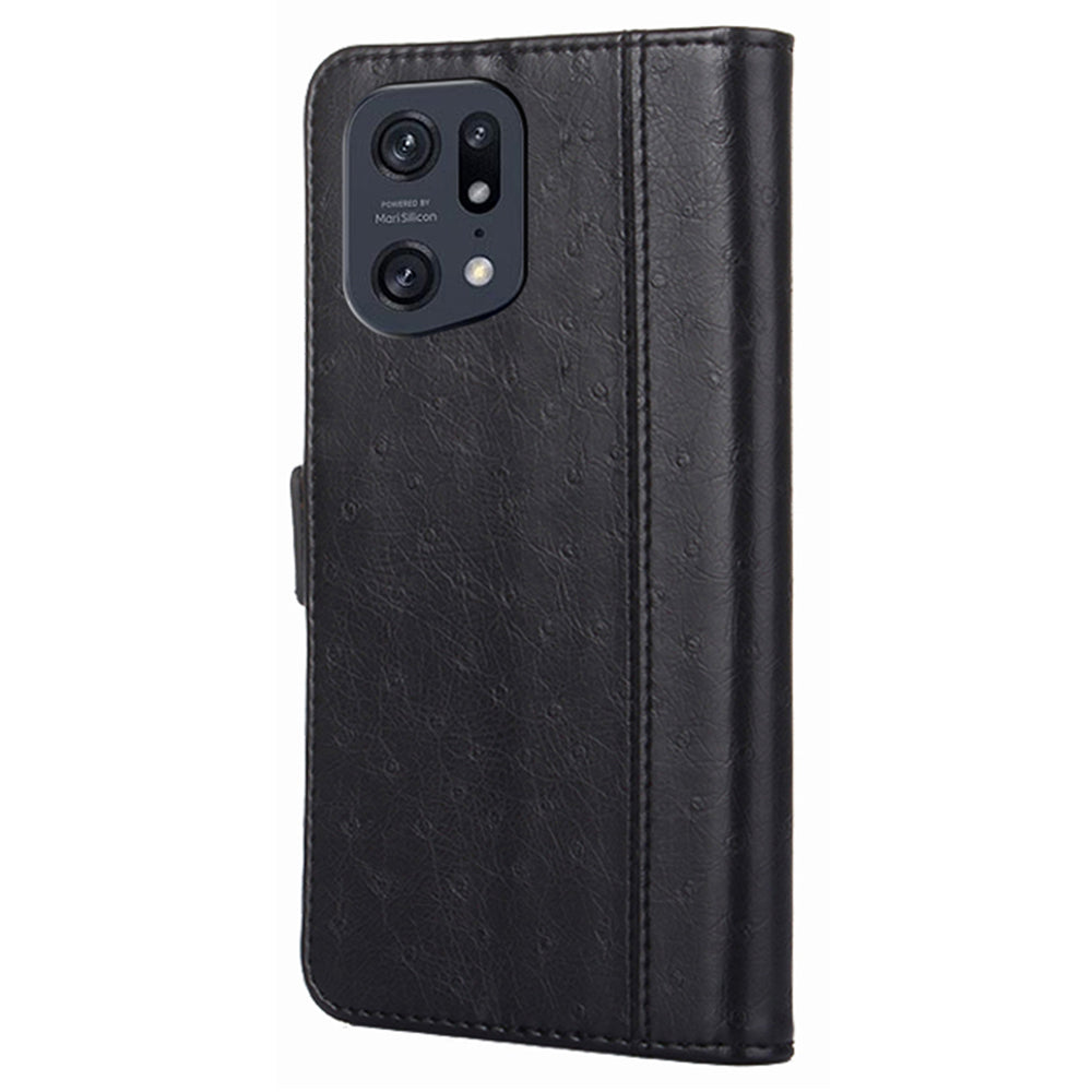 Ostrich Texture Splicing Leather Wallet Case for Oppo Find X5 Pro, Stand Shockproof TPU Magnetic Protect Book Flip Folio Cover