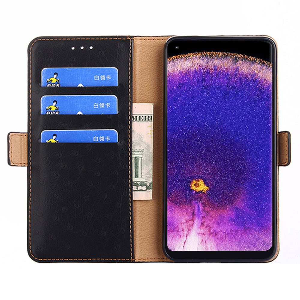 Ostrich Texture Splicing Leather Wallet Case for Oppo Find X5 Pro, Stand Shockproof TPU Magnetic Protect Book Flip Folio Cover