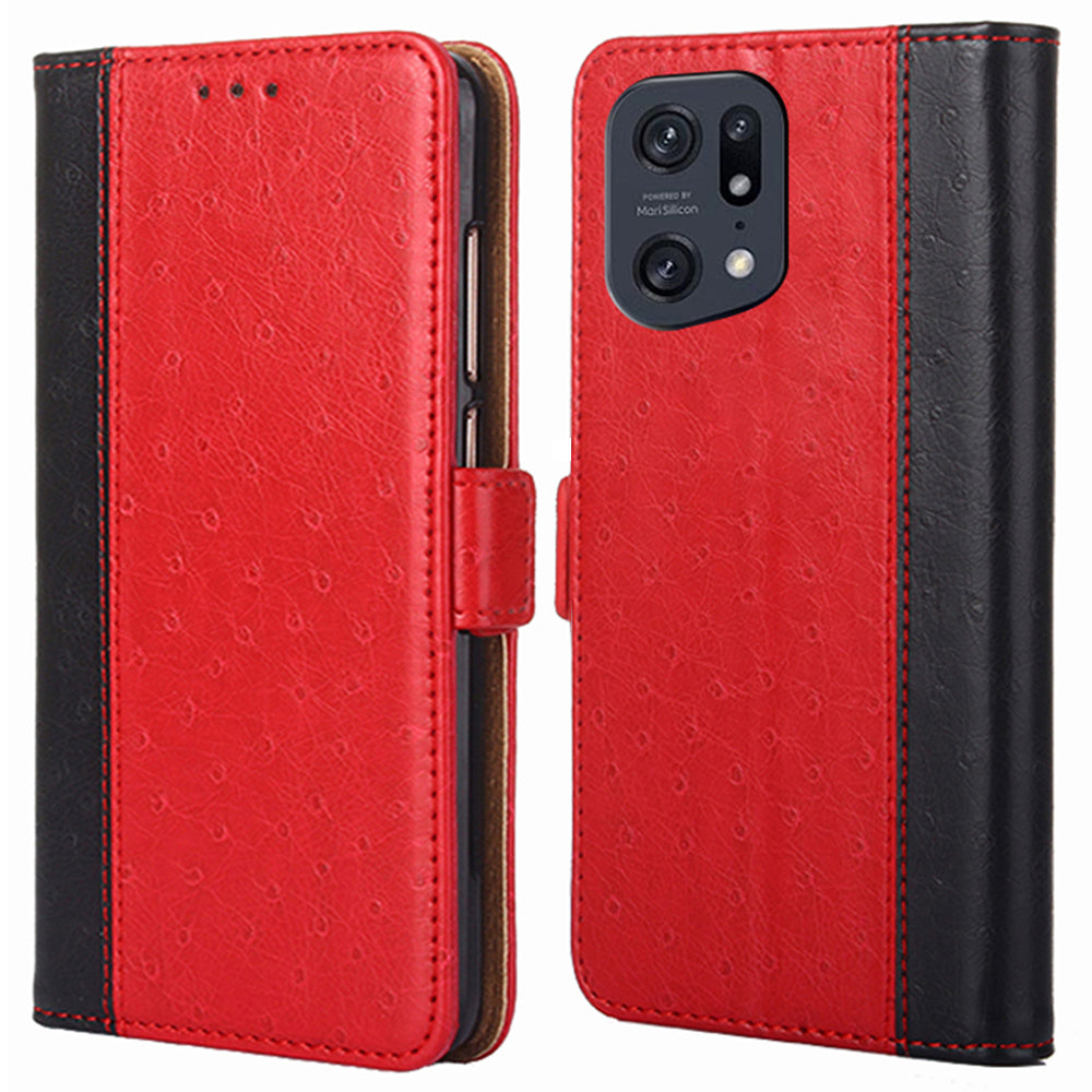 Ostrich Texture Splicing Leather Wallet Case for Oppo Find X5 Pro, Stand Shockproof TPU Magnetic Protect Book Flip Folio Cover