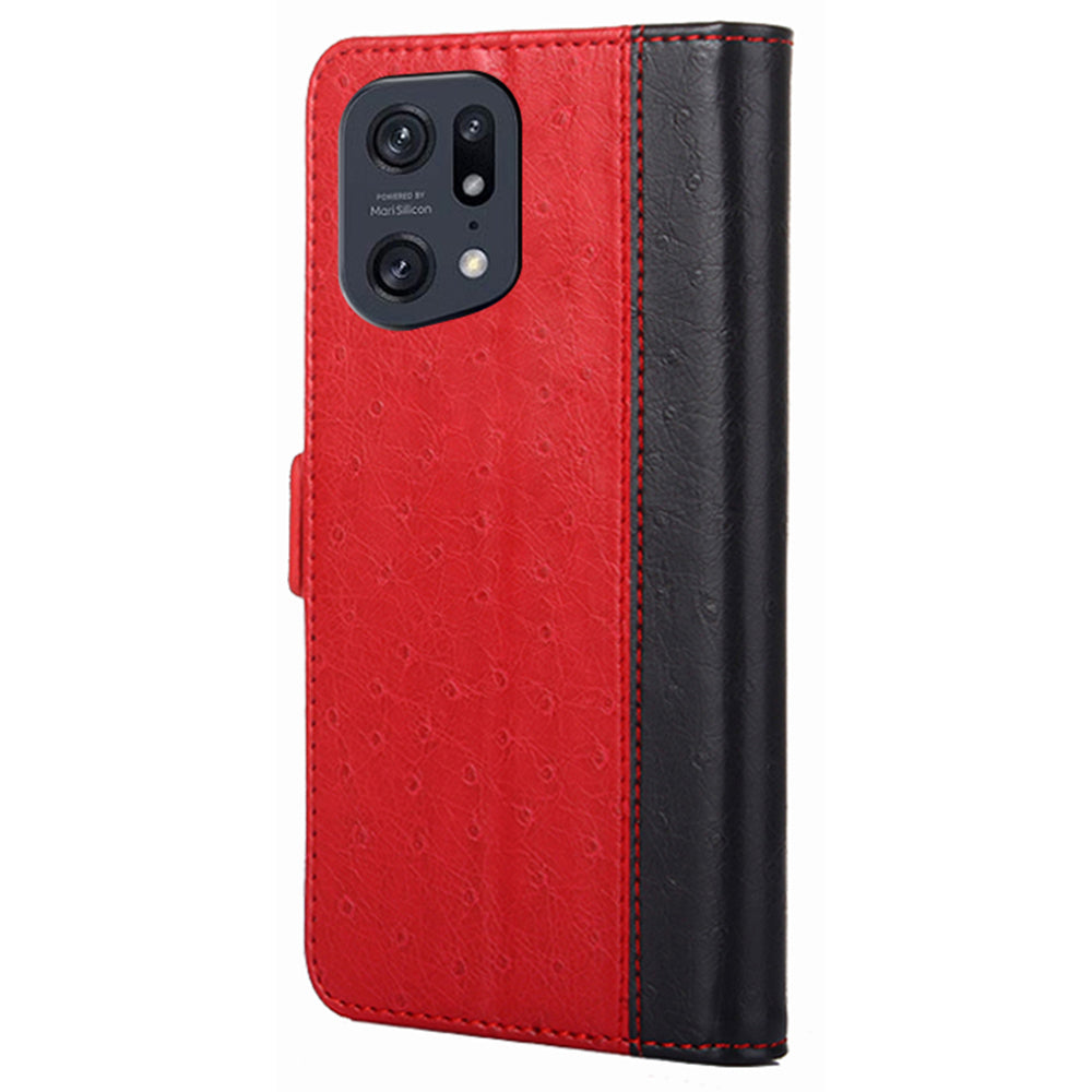 Ostrich Texture Splicing Leather Wallet Case for Oppo Find X5 Pro, Stand Shockproof TPU Magnetic Protect Book Flip Folio Cover