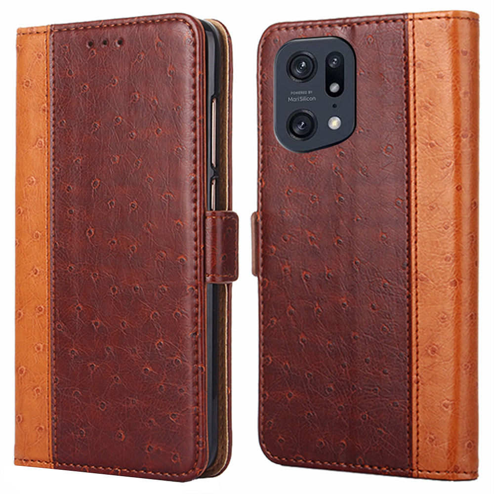 Ostrich Texture Splicing Leather Wallet Case for Oppo Find X5 Pro, Stand Shockproof TPU Magnetic Protect Book Flip Folio Cover