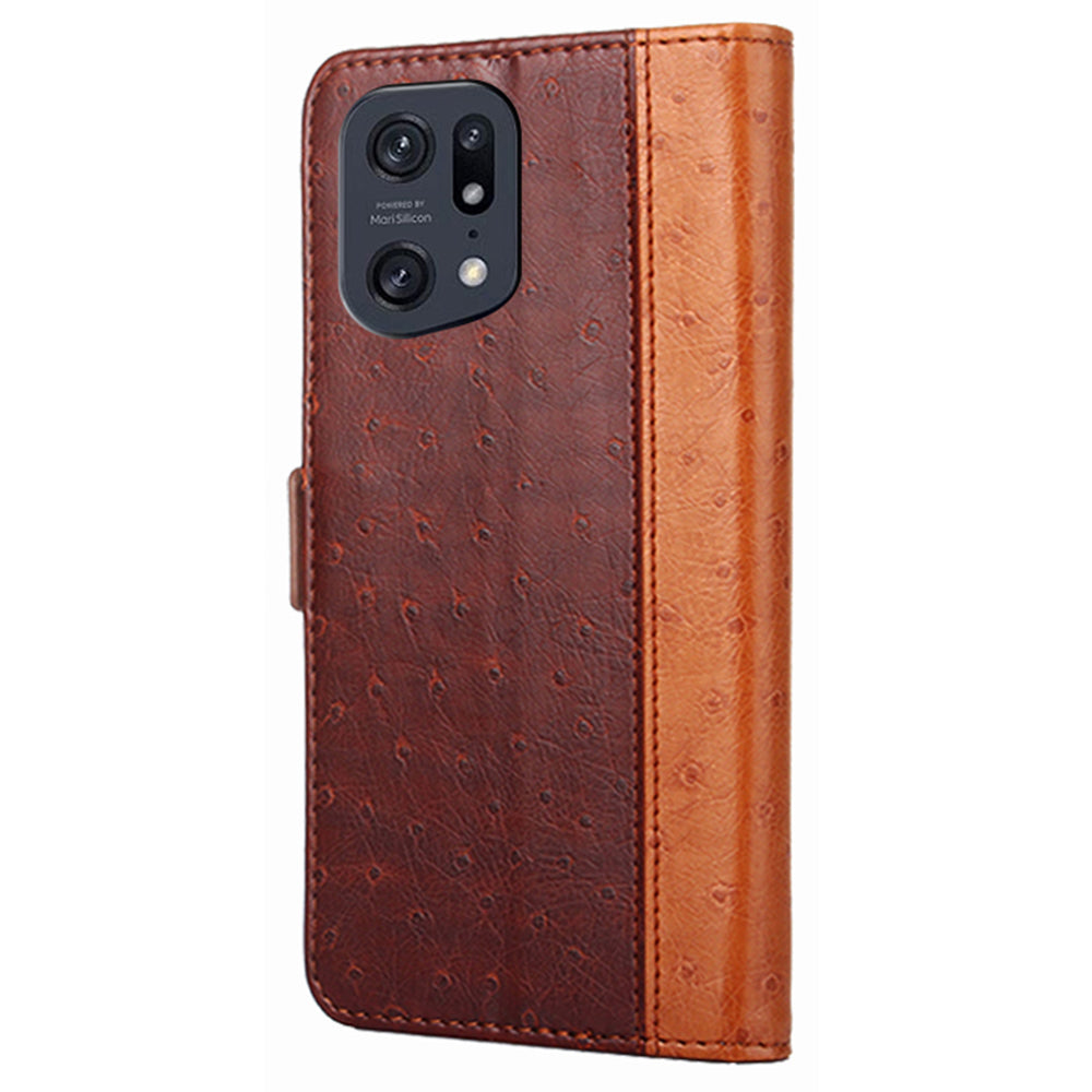 Ostrich Texture Splicing Leather Wallet Case for Oppo Find X5 Pro, Stand Shockproof TPU Magnetic Protect Book Flip Folio Cover