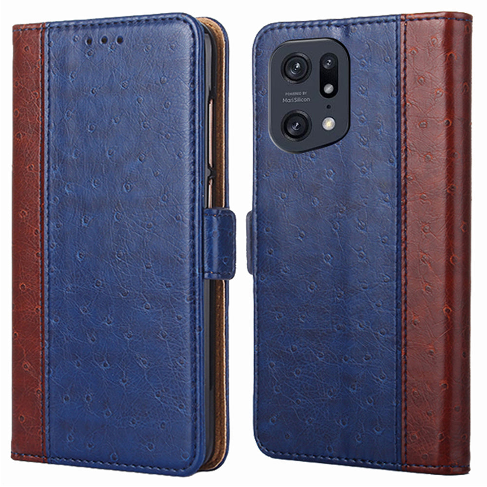 Ostrich Texture Splicing Leather Wallet Case for Oppo Find X5 Pro, Stand Shockproof TPU Magnetic Protect Book Flip Folio Cover