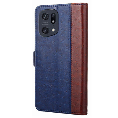 Ostrich Texture Splicing Leather Wallet Case for Oppo Find X5 Pro, Stand Shockproof TPU Magnetic Protect Book Flip Folio Cover