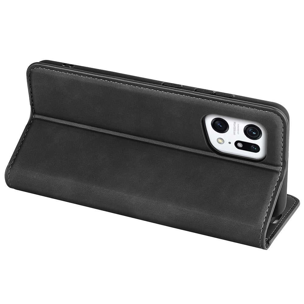 For Oppo Find X5 Magnetic Auto Closing Skin-touch Feeling PU Leather Stand Wallet Phone Case