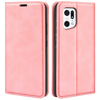 For Oppo Find X5 Magnetic Auto Closing Skin-touch Feeling PU Leather Stand Wallet Phone Case