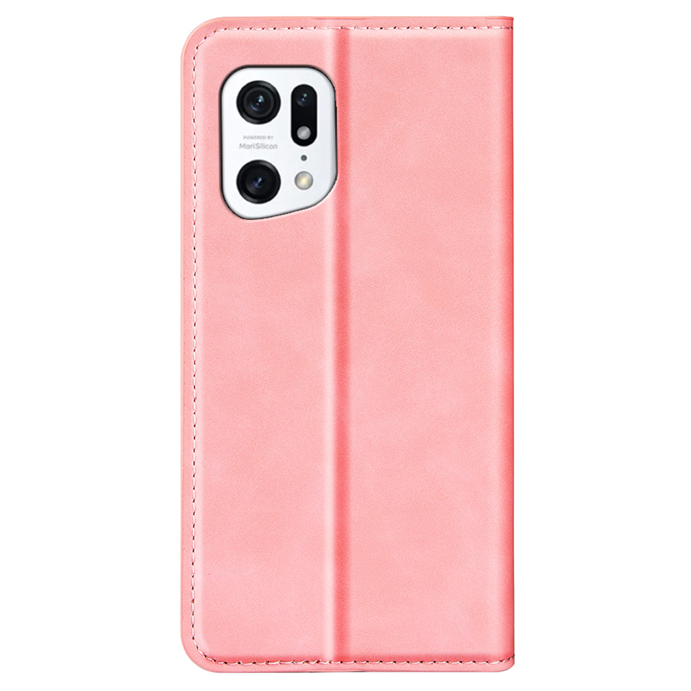 For Oppo Find X5 Magnetic Auto Closing Skin-touch Feeling PU Leather Stand Wallet Phone Case