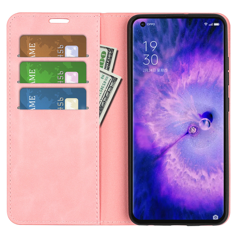 For Oppo Find X5 Magnetic Auto Closing Skin-touch Feeling PU Leather Stand Wallet Phone Case