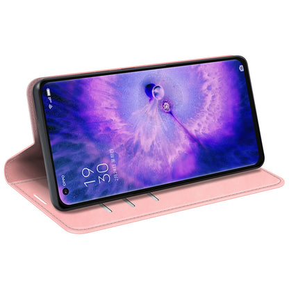 For Oppo Find X5 Magnetic Auto Closing Skin-touch Feeling PU Leather Stand Wallet Phone Case