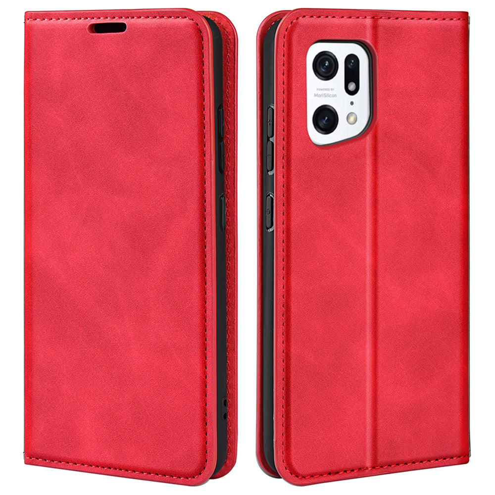 For Oppo Find X5 Magnetic Auto Closing Skin-touch Feeling PU Leather Stand Wallet Phone Case