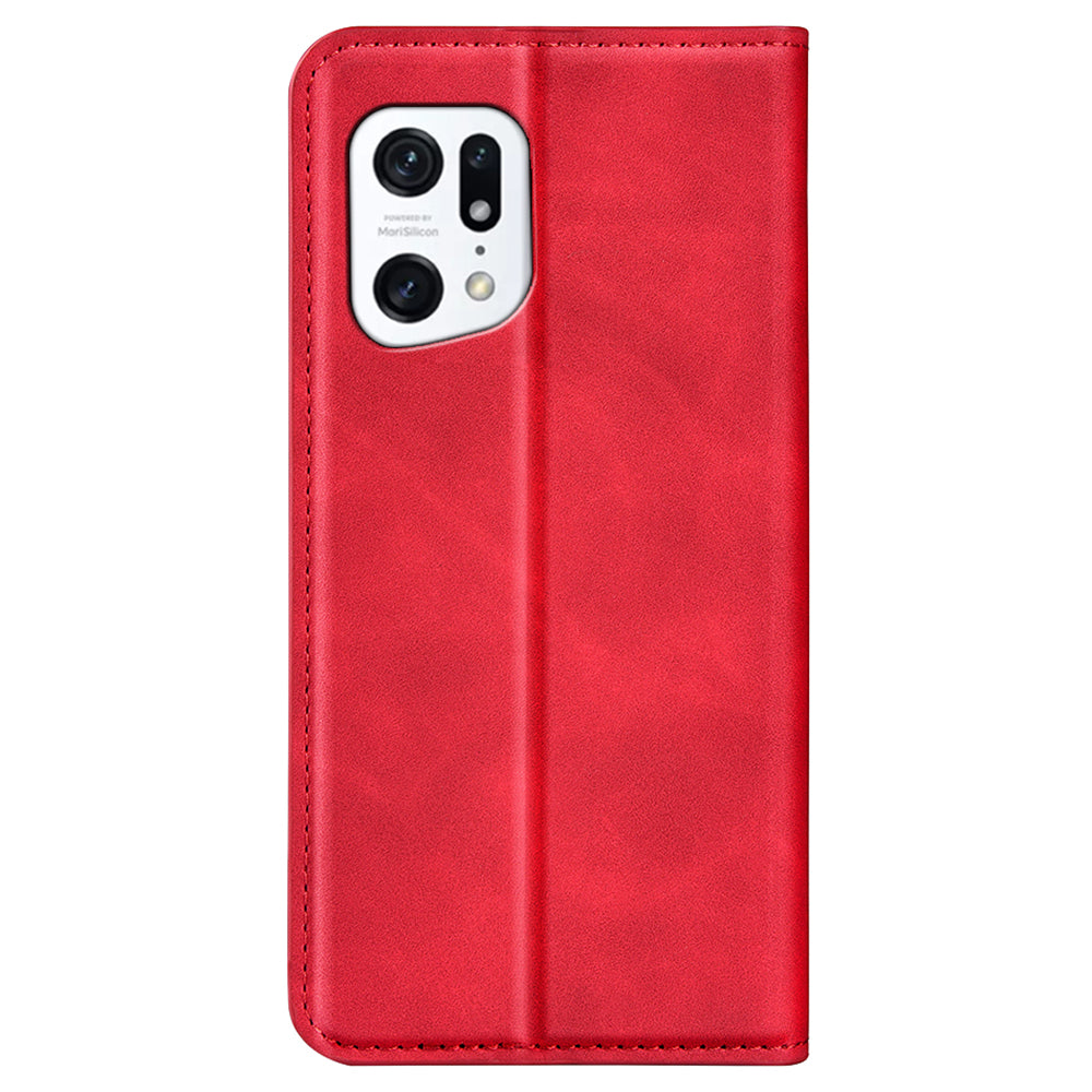 For Oppo Find X5 Magnetic Auto Closing Skin-touch Feeling PU Leather Stand Wallet Phone Case