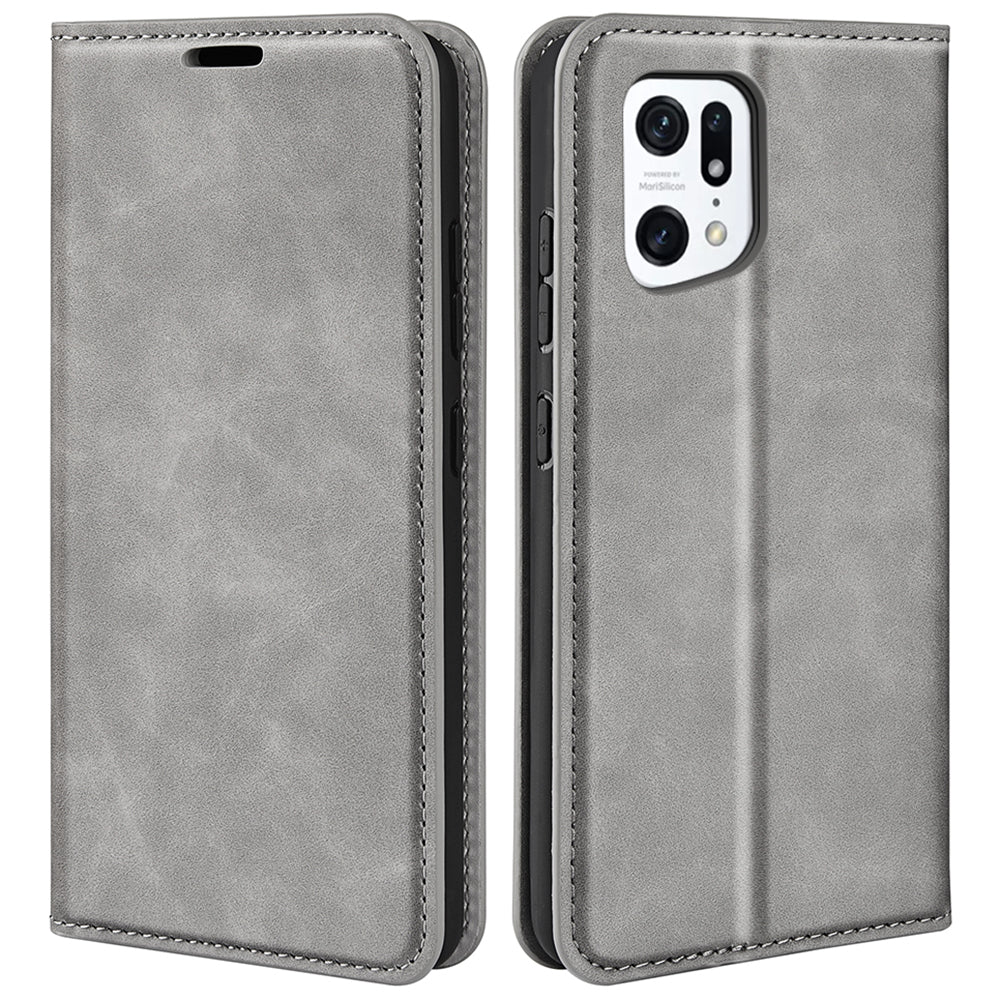 For Oppo Find X5 Magnetic Auto Closing Skin-touch Feeling PU Leather Stand Wallet Phone Case