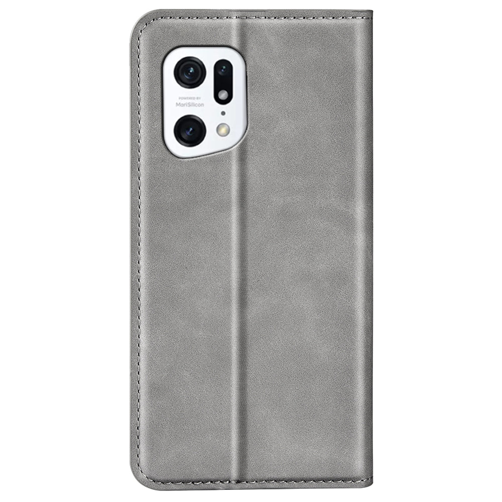 For Oppo Find X5 Magnetic Auto Closing Skin-touch Feeling PU Leather Stand Wallet Phone Case