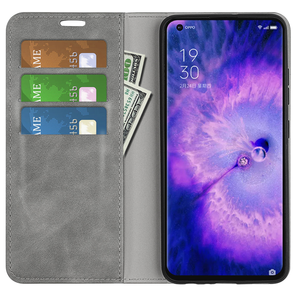 For Oppo Find X5 Magnetic Auto Closing Skin-touch Feeling PU Leather Stand Wallet Phone Case