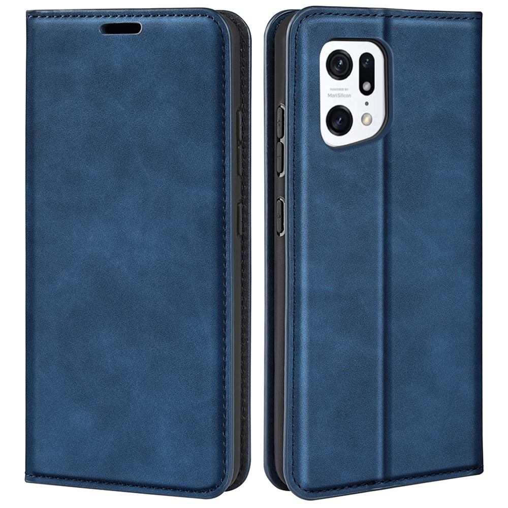 For Oppo Find X5 Magnetic Auto Closing Skin-touch Feeling PU Leather Stand Wallet Phone Case