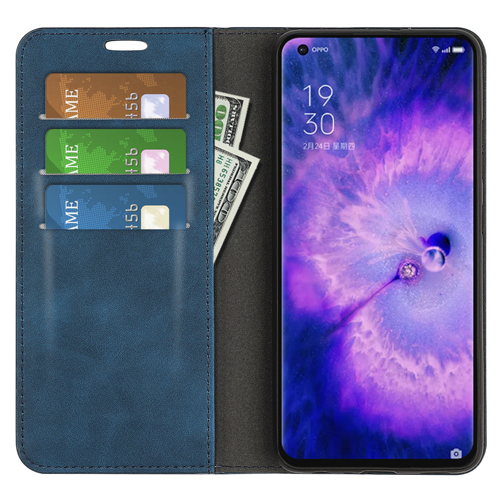 For Oppo Find X5 Magnetic Auto Closing Skin-touch Feeling PU Leather Stand Wallet Phone Case