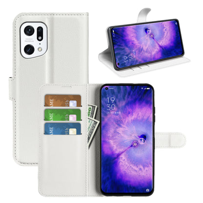 PU Leather Smartphone Cover Bag for Oppo Find X5, Wallet Anti-scratch Litchi Texture Phone Stand Function Dustproof Case