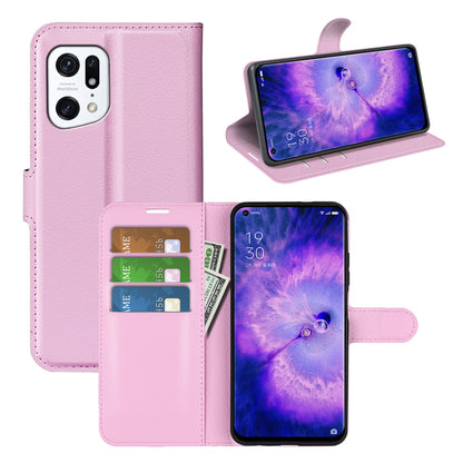 PU Leather Smartphone Cover Bag for Oppo Find X5, Wallet Anti-scratch Litchi Texture Phone Stand Function Dustproof Case