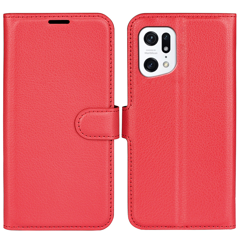 PU Leather Smartphone Cover Bag for Oppo Find X5, Wallet Anti-scratch Litchi Texture Phone Stand Function Dustproof Case