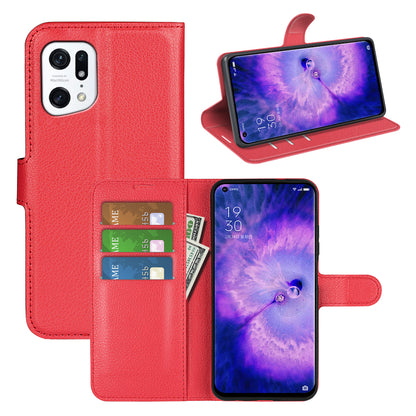 PU Leather Smartphone Cover Bag for Oppo Find X5, Wallet Anti-scratch Litchi Texture Phone Stand Function Dustproof Case