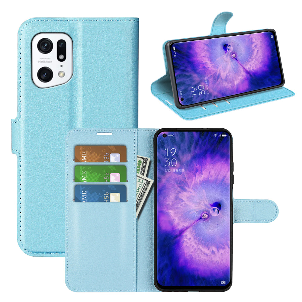 PU Leather Smartphone Cover Bag for Oppo Find X5, Wallet Anti-scratch Litchi Texture Phone Stand Function Dustproof Case