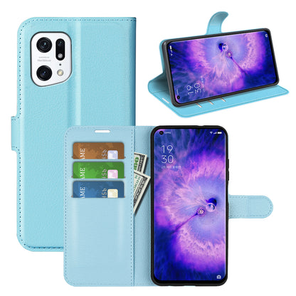 PU Leather Smartphone Cover Bag for Oppo Find X5, Wallet Anti-scratch Litchi Texture Phone Stand Function Dustproof Case