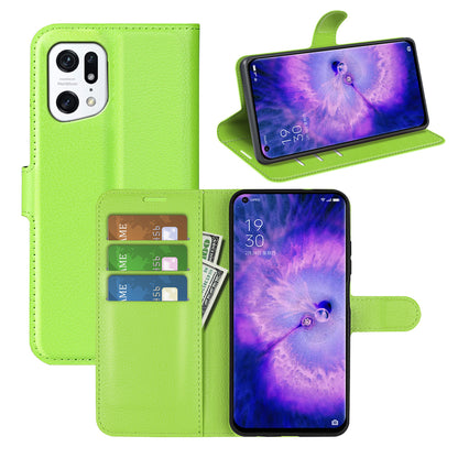 PU Leather Smartphone Cover Bag for Oppo Find X5, Wallet Anti-scratch Litchi Texture Phone Stand Function Dustproof Case