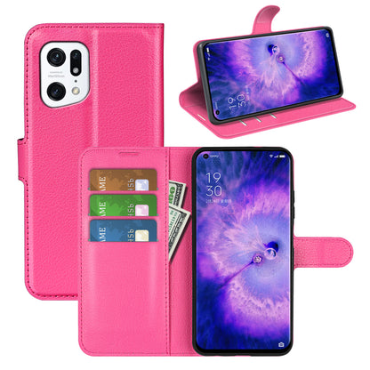 PU Leather Smartphone Cover Bag for Oppo Find X5, Wallet Anti-scratch Litchi Texture Phone Stand Function Dustproof Case