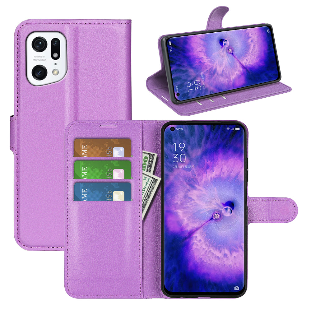 PU Leather Smartphone Cover Bag for Oppo Find X5, Wallet Anti-scratch Litchi Texture Phone Stand Function Dustproof Case