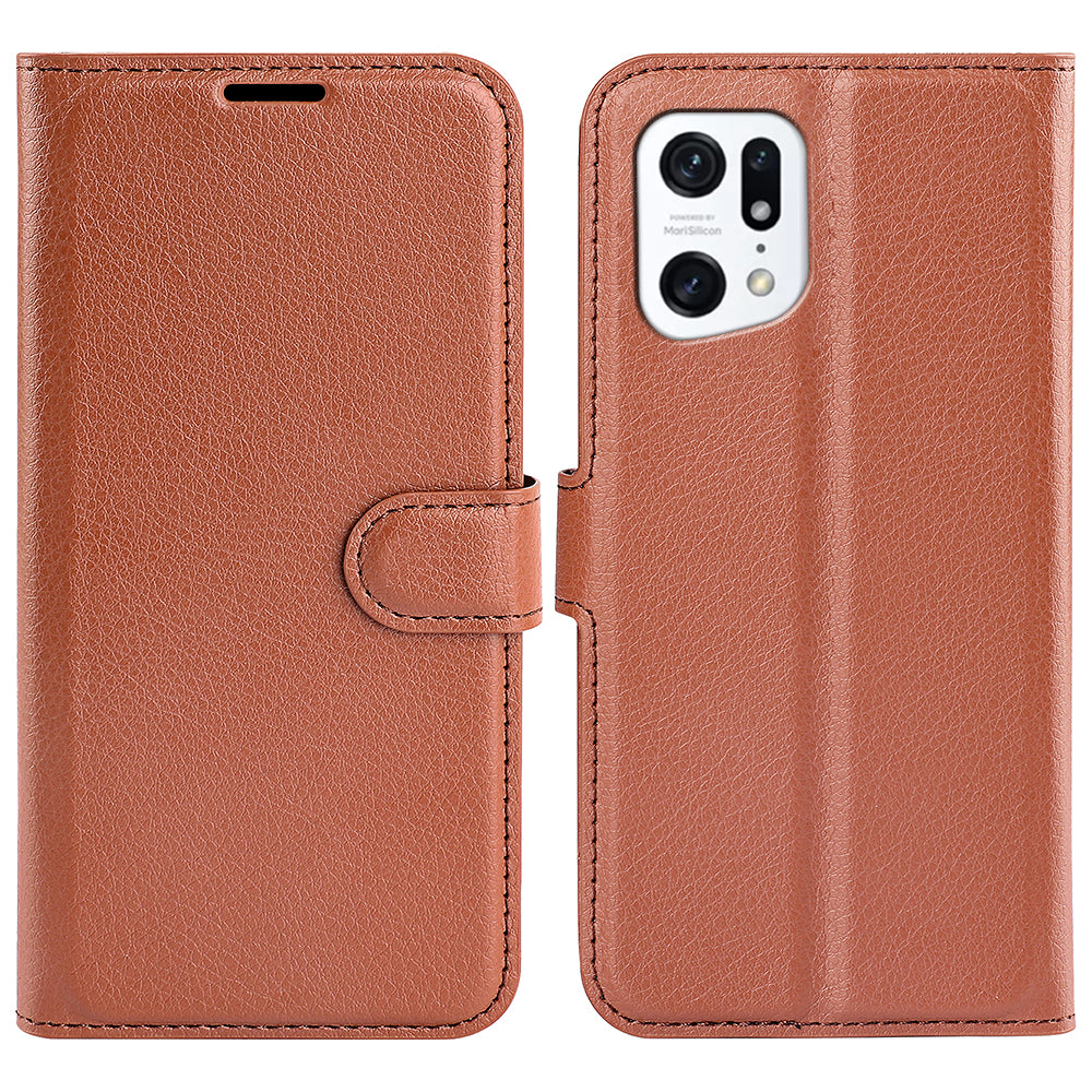 PU Leather Smartphone Cover Bag for Oppo Find X5, Wallet Anti-scratch Litchi Texture Phone Stand Function Dustproof Case