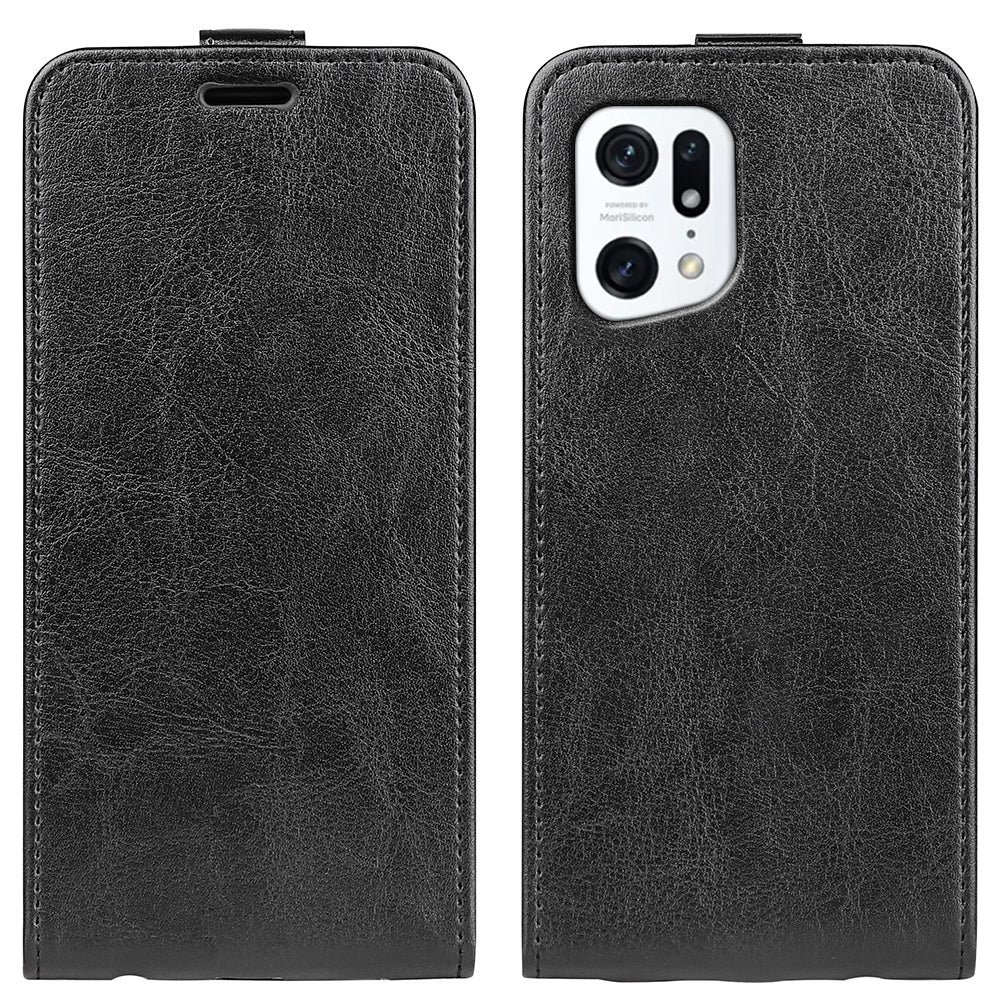 For Oppo Find X5 Crazy Horse Texture PU Leather Vertical Flip Case Card Holder Phone Shell