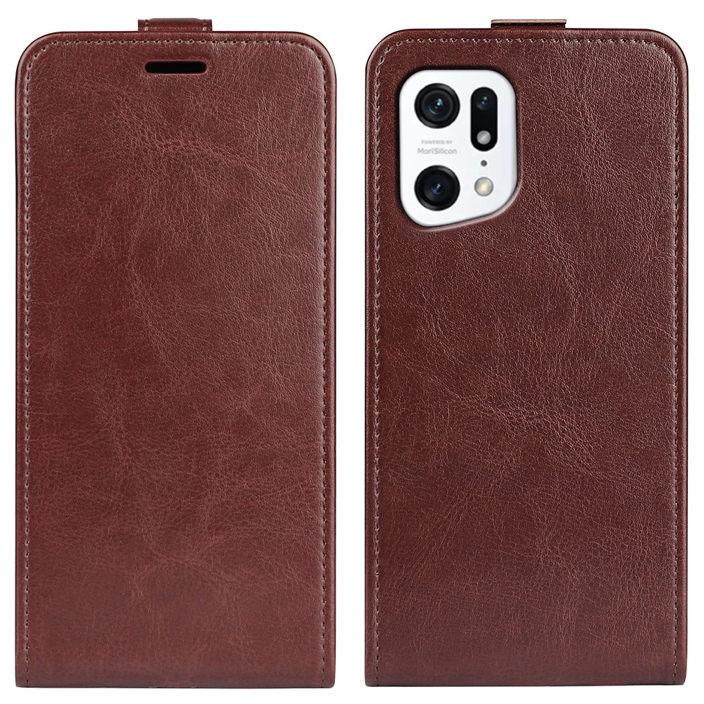 For Oppo Find X5 Crazy Horse Texture PU Leather Vertical Flip Case Card Holder Phone Shell