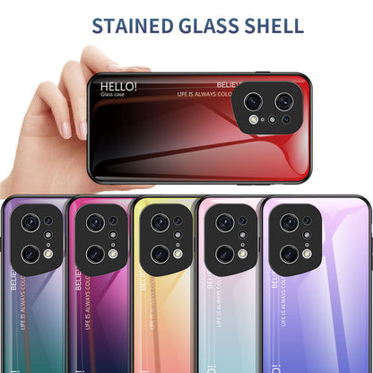 Stylish Gradient Color Phone Case for Oppo Find X5 Pro, Drop Protection Tempered Glass + PC + TPU Hybrid Back Cover