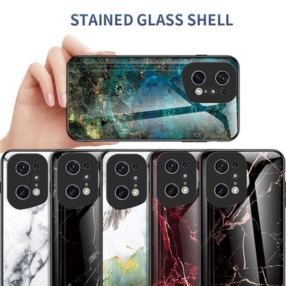 For Oppo Find X5 Pro Marble Pattern Mobile Phone Case Tempered Glass + PC Back TPU Frame Anti-drop Protective Cover