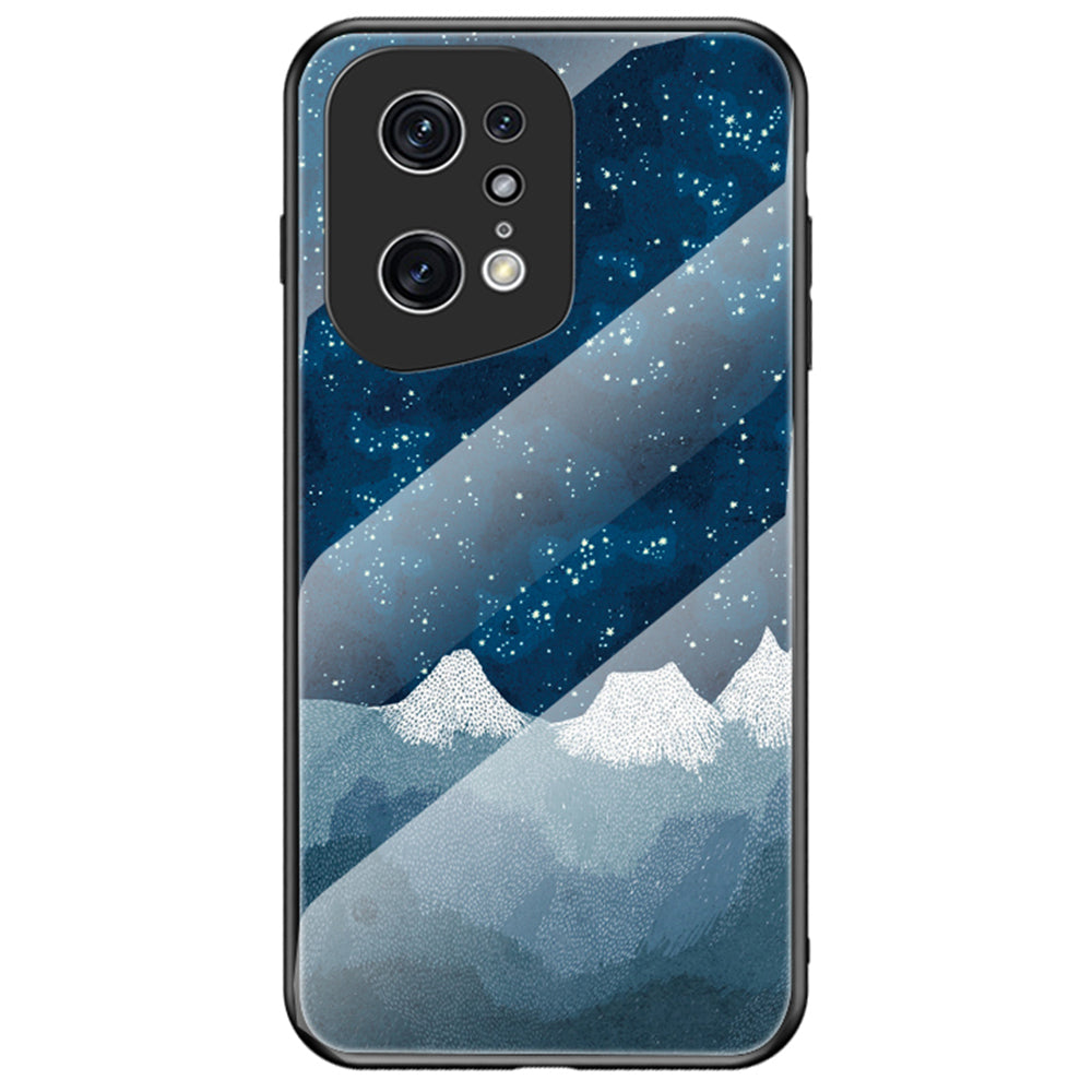 Starry Sky Pattern Phone Case for Oppo Find X5 Pro, TPU Frame Tempered Glass + PC Back Cover