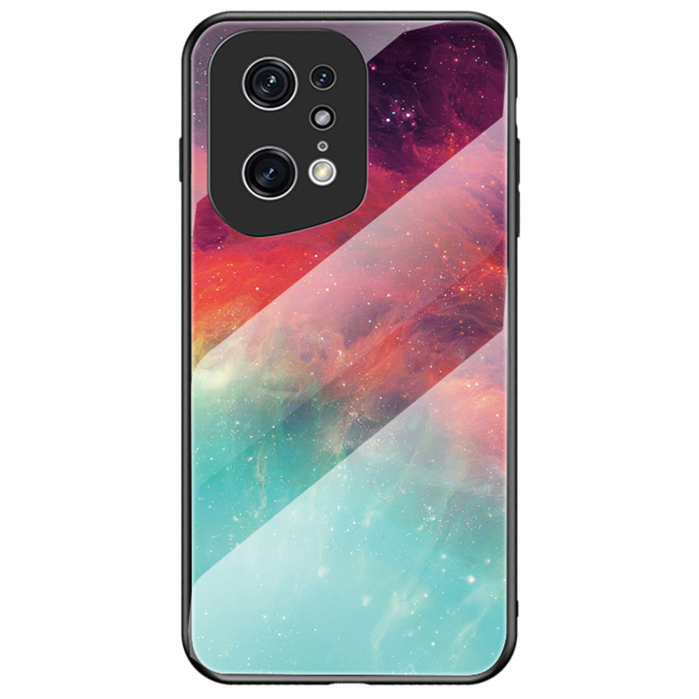 Starry Sky Pattern Phone Case for Oppo Find X5 Pro, TPU Frame Tempered Glass + PC Back Cover