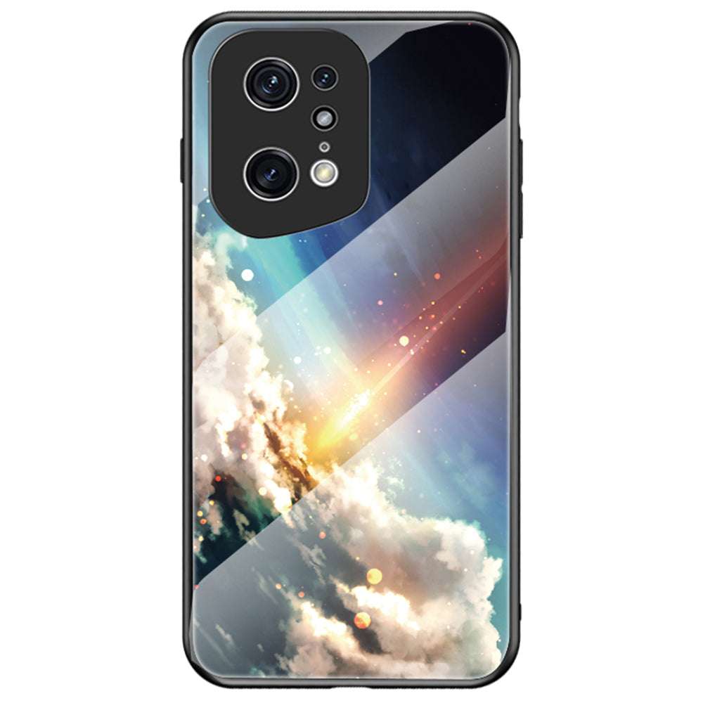 Starry Sky Pattern Phone Case for Oppo Find X5 Pro, TPU Frame Tempered Glass + PC Back Cover