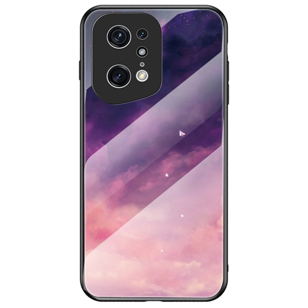 Starry Sky Pattern Phone Case for Oppo Find X5 Pro, TPU Frame Tempered Glass + PC Back Cover