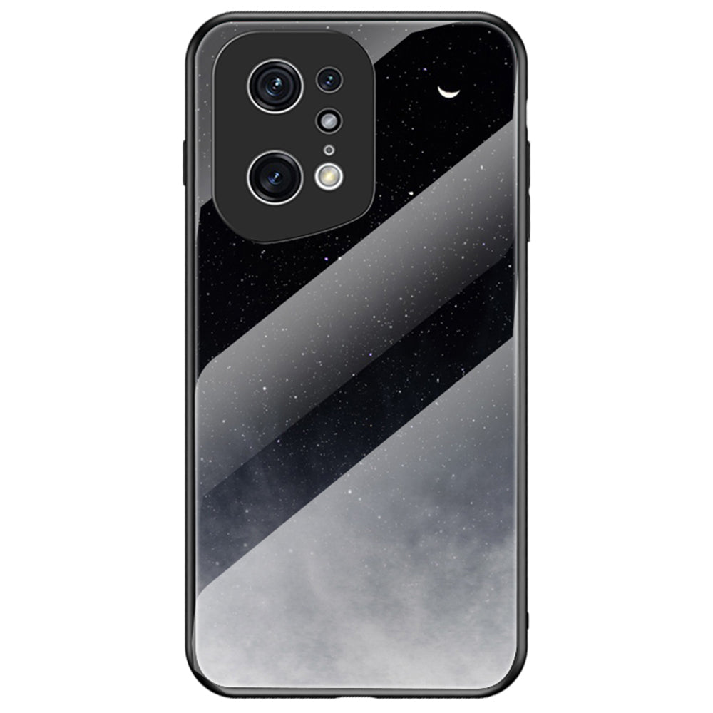 Starry Sky Pattern Phone Case for Oppo Find X5 Pro, TPU Frame Tempered Glass + PC Back Cover