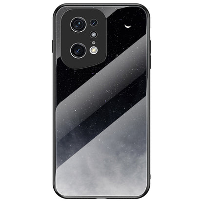 Starry Sky Pattern Phone Case for Oppo Find X5 Pro, TPU Frame Tempered Glass + PC Back Cover